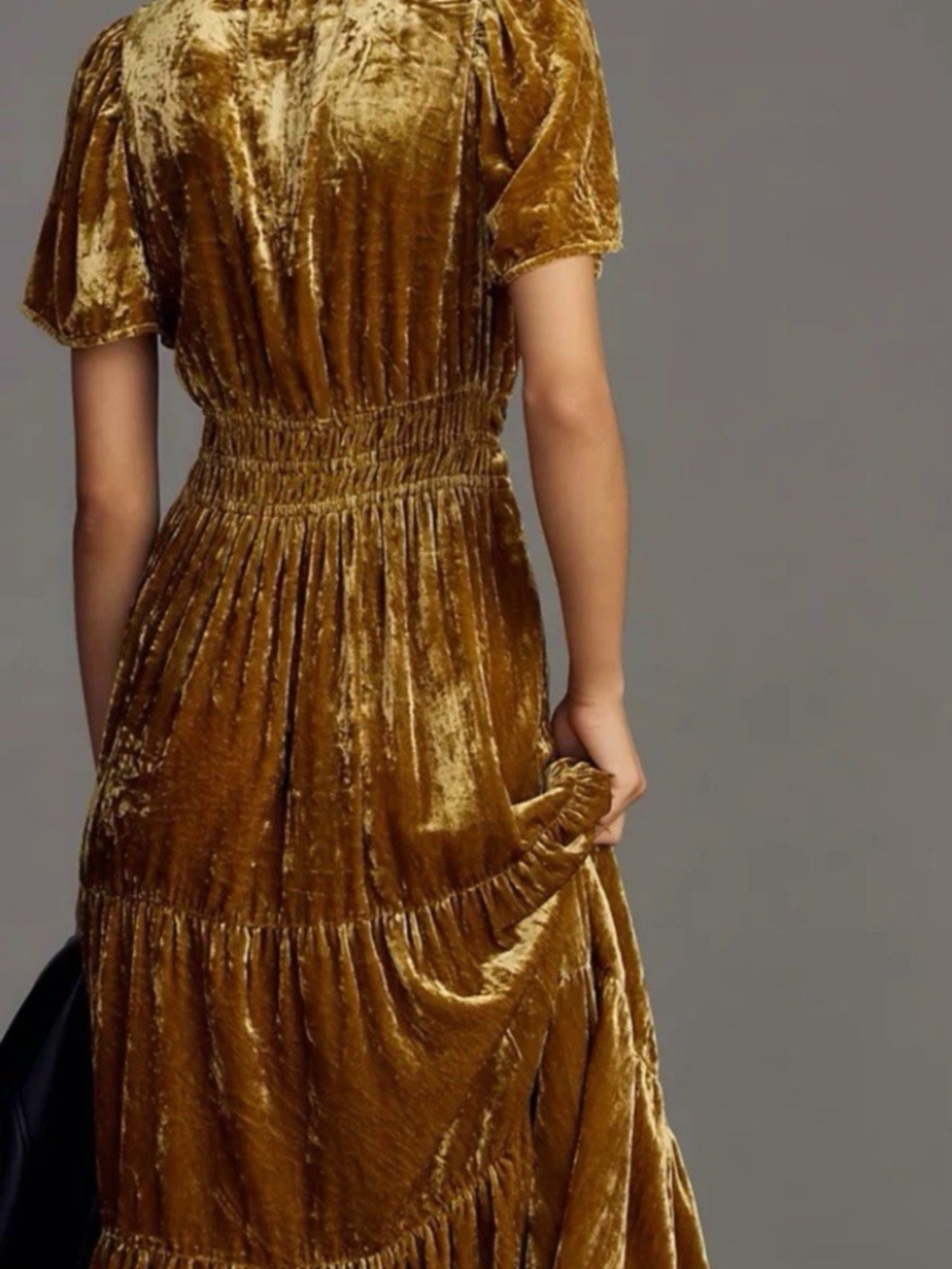 Anthropologie The Somerset Maxi Dress Velvet Edition Tiered Copper XS P Sedona - Picture 3 of 4